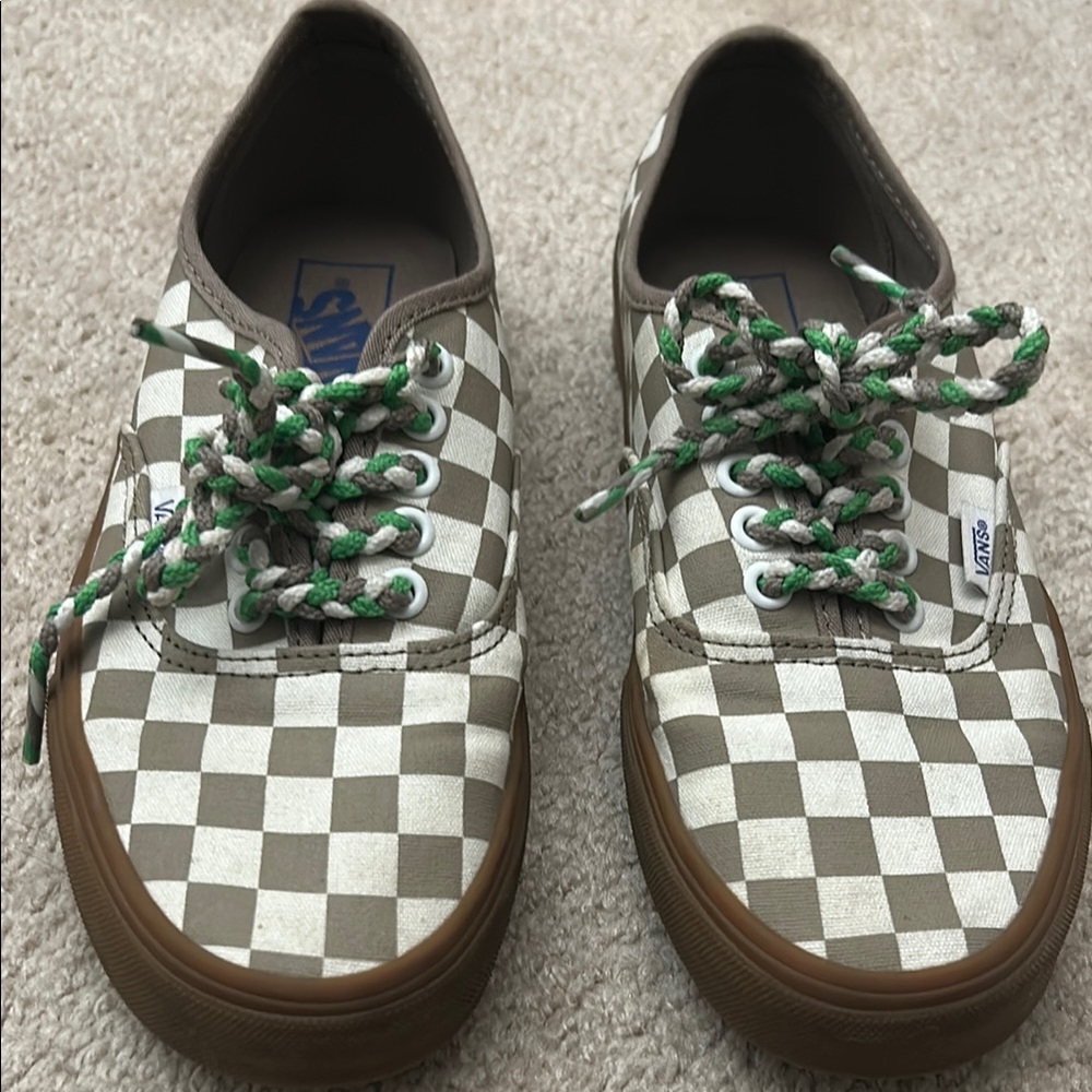 Vans Checkerboard Low Top Sneakers in White and Brown